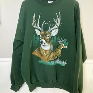 Vintage 90s Whitetail Deer Buck Crewneck Sweatshirt Size 2XL USA Made
